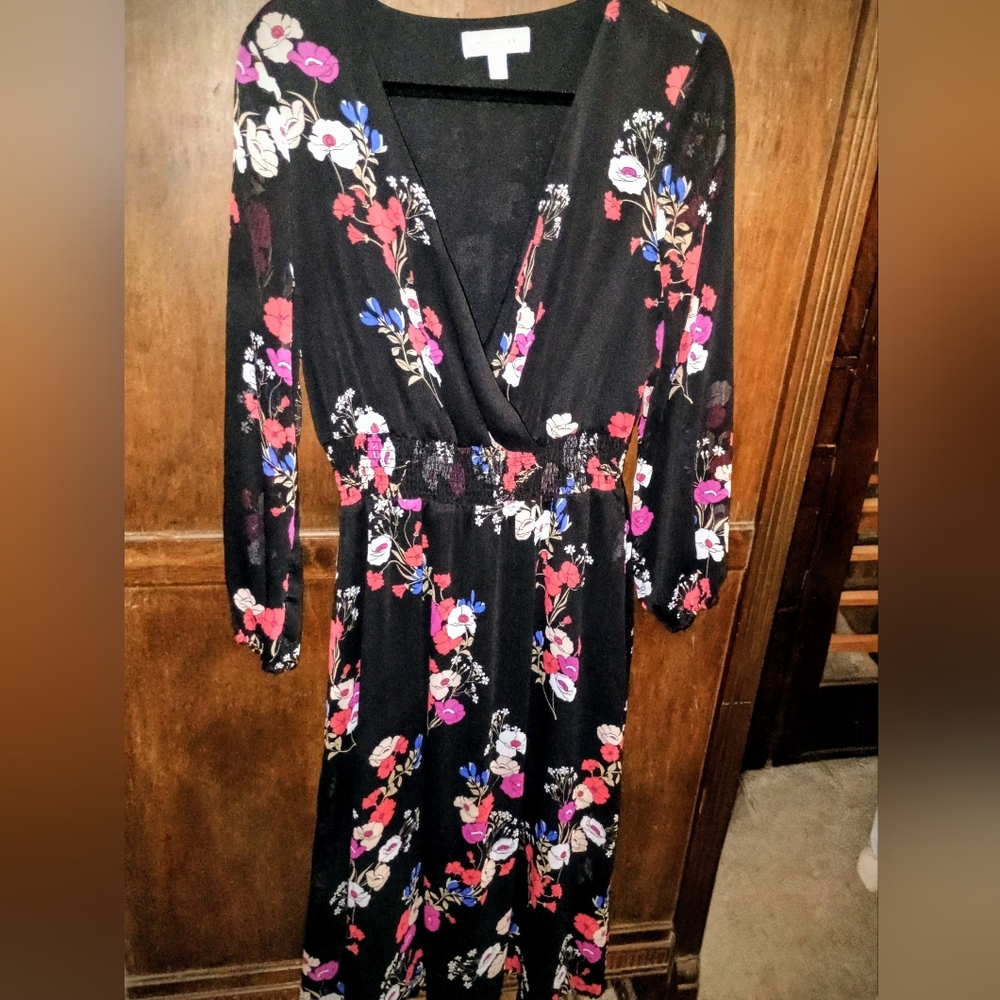POPSUGAR Black Floral Long Sleeve Dress